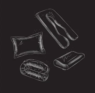 Pillow and blanket elements set black Stock Illustration