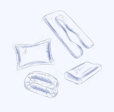 Pillow and blanket elements set blue Illustrazione stock