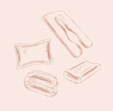 Pillow and blanket elements set beige Stock Illustration
