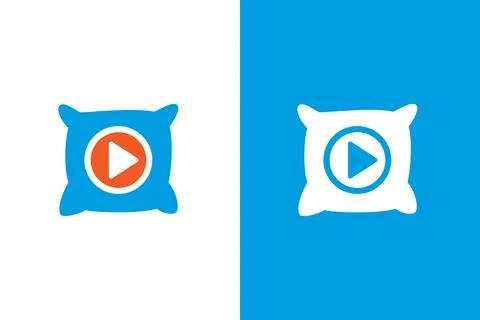 Pillow and button play logo combination. Plump pillow and record logotype design Stock Illustration