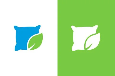 Pillow and leaf logo combination. Comfortable pillow for sleep logotype design Illustrazione stock