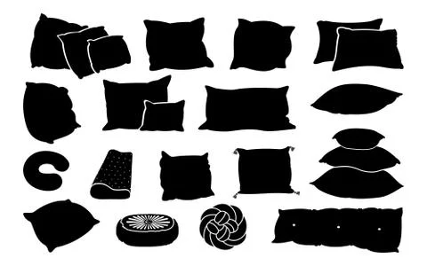Pillow bed cushion flat black contour set vector Stock Illustration