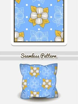 Pillow Big Flowers On Blue Stock Illustration