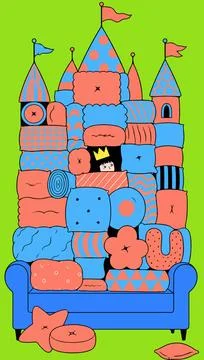 Pillow Castle with Princess Stock Illustration