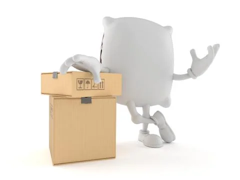 Pillow character with boxes 스톡 일러스트