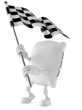 Pillow character with racing flag Illustrazione stock