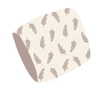 Pillow with feather pattern. Sleep element isolated. A piece of interior Stock Illustration
