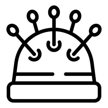 Pillow with needles icon outline vector. Handmade sewing details Stock Illustration