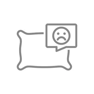Pillow with sad face in speech bubble line icon. Comfortable pillow for sleep Stock Illustration