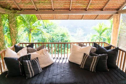 Pillow on sofa on balcony Foto stock