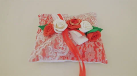 Pillow With Wedding Rings Stock Footage 63178279