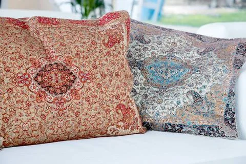 Pillows with a Arabic pattern the two pillows with a Arabic pattern Copyri... Stock Photos
