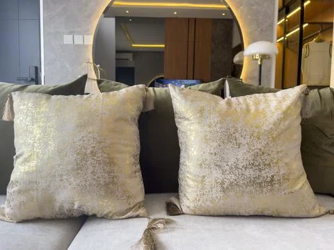 Pillows on the bed Stock Photos