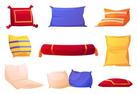 Pillows, decorative cushions isolated vector set Stock Illustration