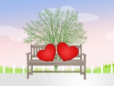 Pillows hert on bench イラスト素材