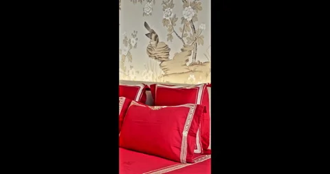 Pillows resting on bed, bedroom interior, home decor Stock Footage 343662748