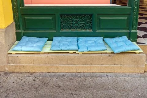 Pillows Seating Bench Stock Photos