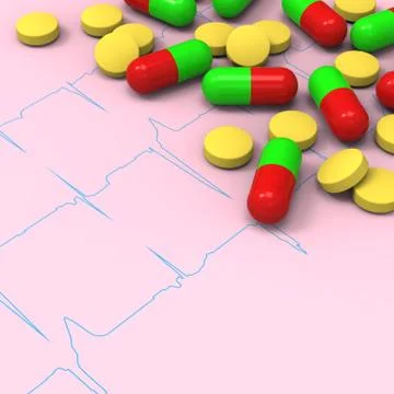 Pills and capsules on abnormal ECG report Stock Illustration
