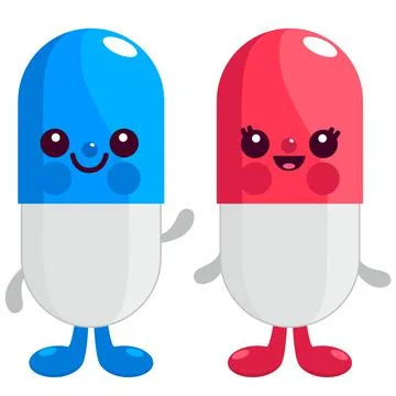 Pills and capsules characters. Vector illustration Stock Illustration
