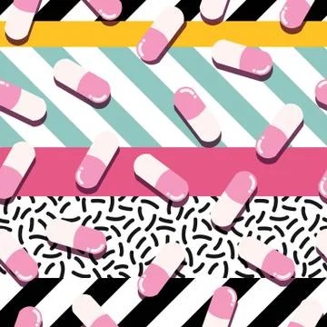 Pills and capsules seamless pattern, pop modern design, bold colors and geometry Stock Illustration