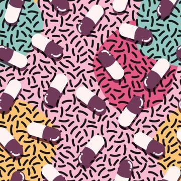 Pills and capsules seamless pattern, pop modern design, bold colors and geometry Stock Illustration