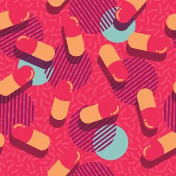 Pills and capsules seamless pattern, pop modern design, bold colors and geometry Stock Illustration