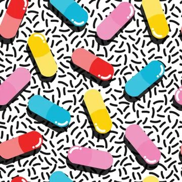 Pills and capsules seamless pattern, pop modern design, bold colors and geometry Stock Illustration