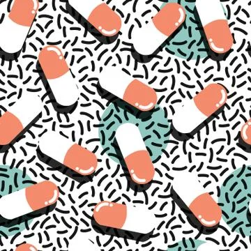 Pills and capsules seamless pattern, pop modern design, bold colors and geometry Stock Illustration