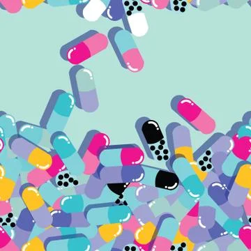 Pills and capsules seamless pattern, pop modern design, bold colors and geometry Stock Illustration