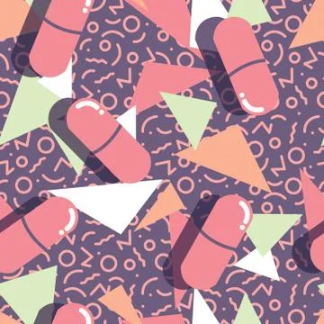 Pills and capsules seamless pattern, pop modern design, bold colors and geometry Stock Illustration