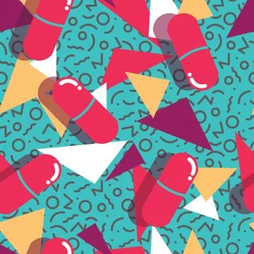 Pills and capsules seamless pattern, pop modern design, bold colors and geometry Stock Illustration