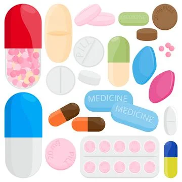 Pills and capsules. Vector illustration Stock Illustration