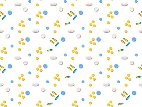 Pills and tablets on a seamless spring pattern. 스톡 일러스트