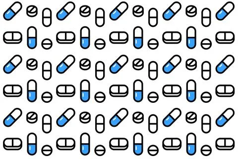 Pills and vitamins seamless pattern on white Stock Illustration