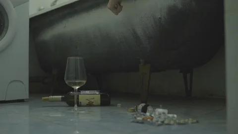 Pills and wine Stock Footage 124301049