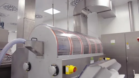 The pills are getting to te chemical automated machinery which is rotating and Stock Footage 199684965