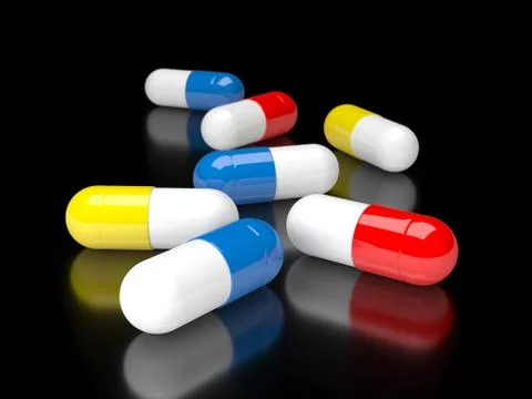 Pills on a black background Stock Illustration