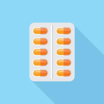 Pills in Blister Flat Icon Stock Illustration