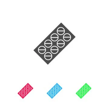 Pills blister pack icon flat Stock Illustration