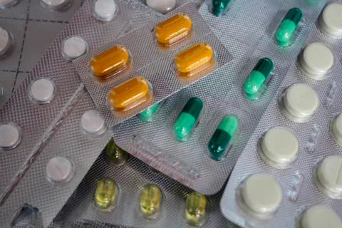 Pills in blister pack Stock Photos