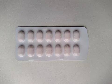 Pills in blister pack on white background Foto stock