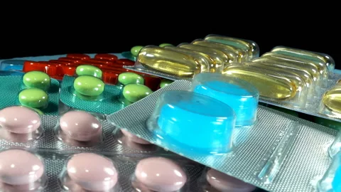 Pills in blisters rotates Video stock 137112238