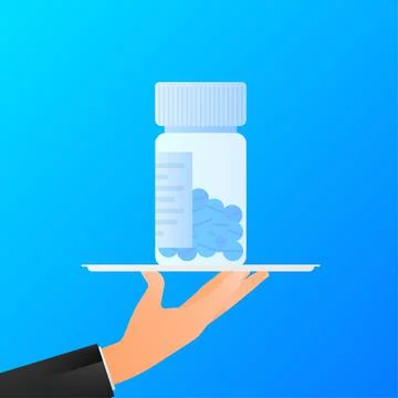Pills bottle hand in flat style on transparent background. Hand drawn style Иллюстрация