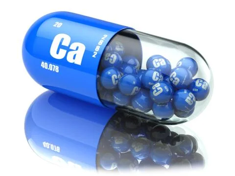 Pills with calcio CA element Dietary supplements. Vitamin capsules. Иллюстрация