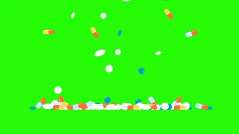 Pills, capsules. Falling from top to bottom medicinal capsules, and tablets. 2d Stock Footage 237383650