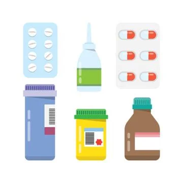 Pills capsules icons vector flat set Stock Illustration