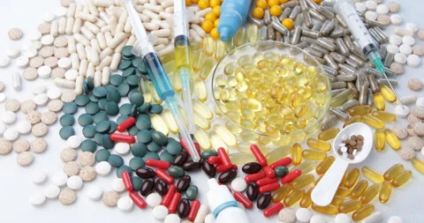 Pills, capsules on light background. Rotation Stock Footage 198797702