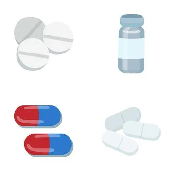 Pills, capsules, tablets, and bottle medicine set Stock Illustration