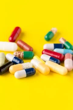 Pills different on color background Stock Photos