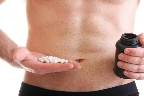 Pills drag tablet boxes supplements Man isolated Stock Photos